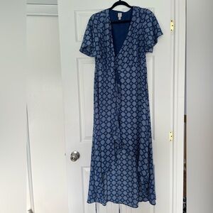 Tristan Navy and White Patterned Maxi Wrap Dress size S